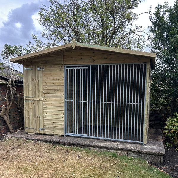 large single wooden dog kennel and run