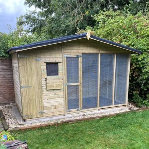 Full height walk in outdoor rabbit house and run
