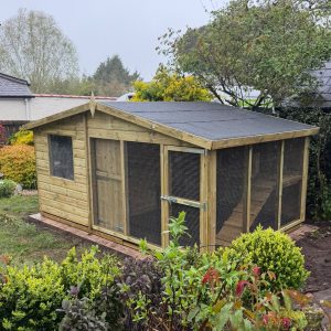outdoor wooden rabbit house and run